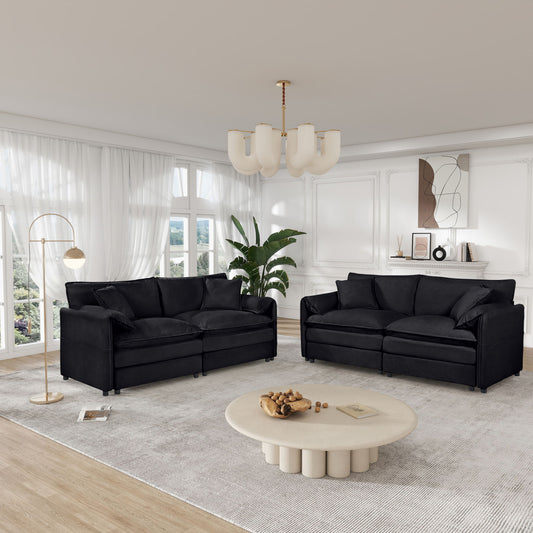 Modern Oversized Deep Seat Luxury 2 Piece Sofa Set With 4 Pillows