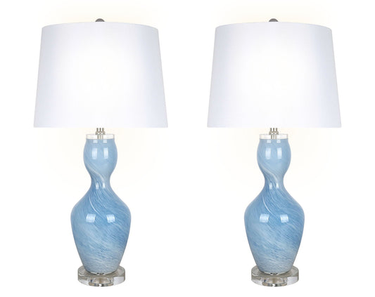 "Azure Elegance" Art Glass Table Lamp (Set of 2) - Blue Art Glass