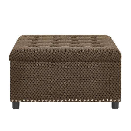 Square Tufted Storage Ottoman With Nailhead Trim