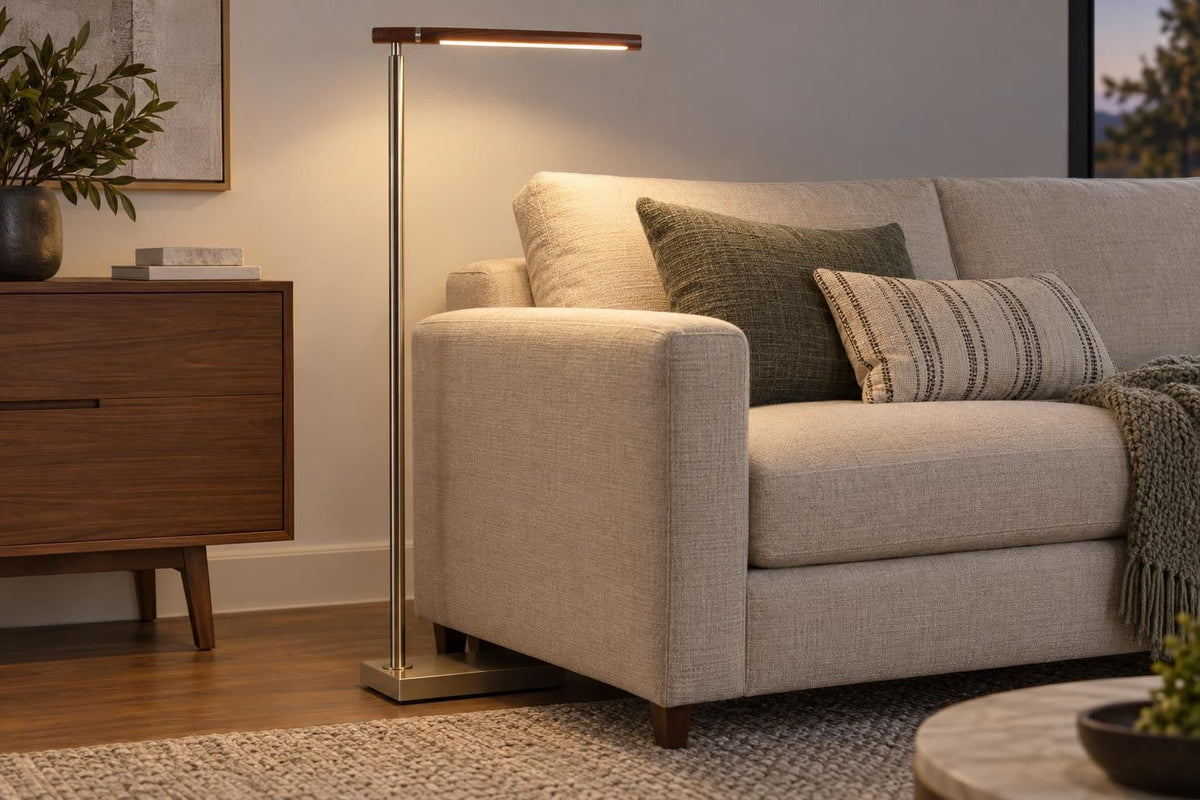 Walnut Skyline - 50 X 15 - Metal Floor Lamp - Antique Brass