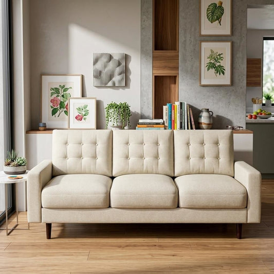 3 Seat Sofa Couch With Tufted Back Upholstered Couch For Living Room