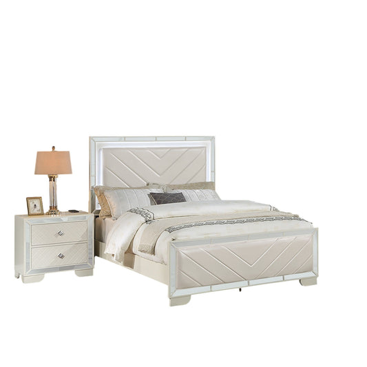 1 Piece Eastern King Size Upholstered Headboard And Footboard With Built In LED Lights