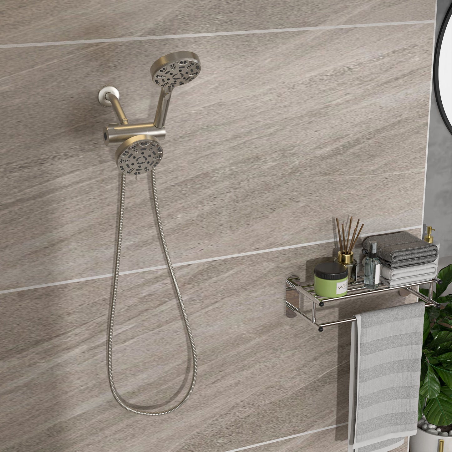 Multi Function Dual Shower Head 4.7" Rain Showerhead & 8 Function Hand Shower System - Brushed Nickel