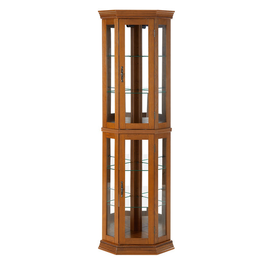Corner Curio Cabinet With Lights, Adjustable Tempered Glass Shelves, Mirrored Back, Display Cabinet (E26 Light Bulb Not Included)