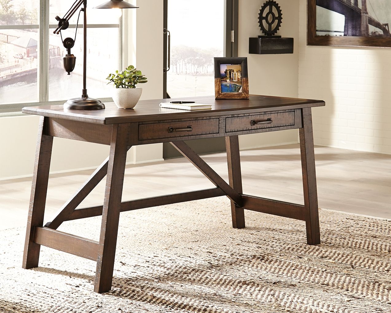 Baldridge - Home Office Large Leg Desk - Rustic Brown