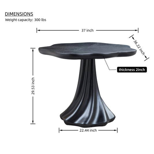 Sculptural Round Dining Table Petal Shape Root Texture For Dining Room - Black