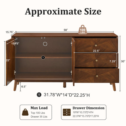 TV Stand With Storage, Entertainment Center, 3 Drawers And 2 Doors For Living Room - Walnut