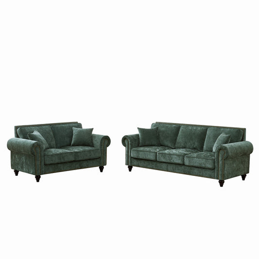 Modern 3 And 2 Seater Sofa With Rolled Arms, Tufted Upholstered Couch
