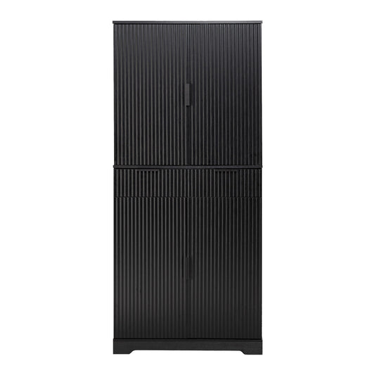 Fluted Kitchen Pantry Cabinet With 3 Keyboard Drawers & 6 Adjustable Door Shelves