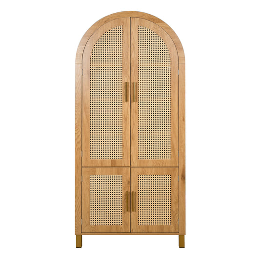 Tall Arched Cabinet With Rattan Doors & Adjustable Shelves