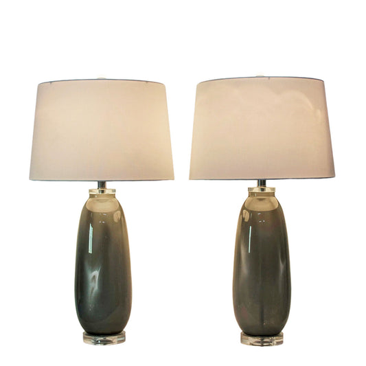 Crystal Breeze Art Glass & Crystal Table Lamp (Set of 2) - Gray Cloud / Clear Crystal
