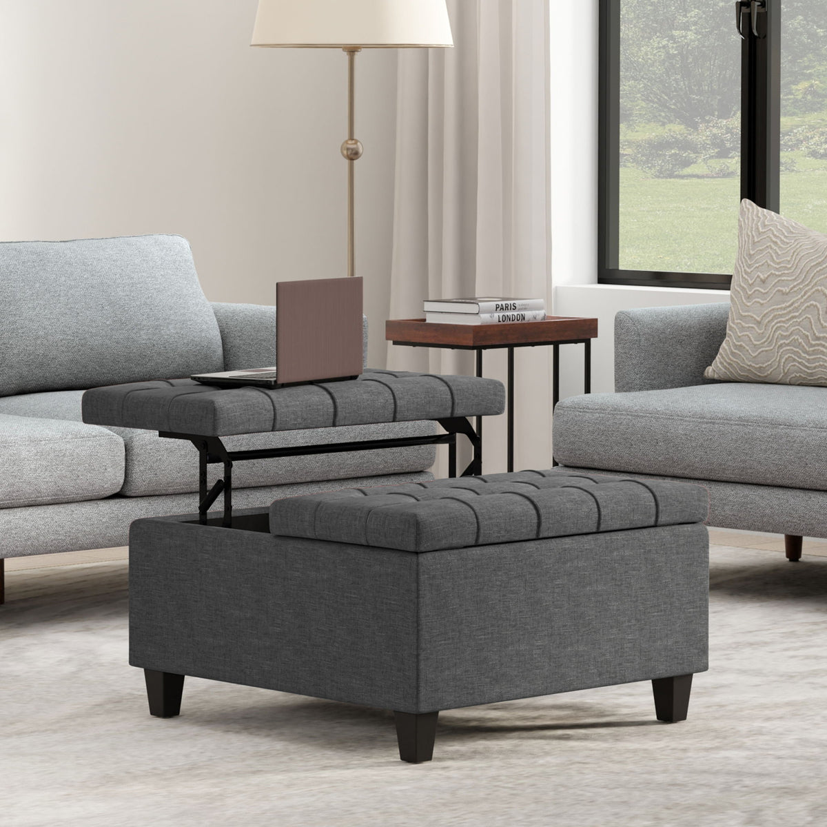 Harrison - Small Square Coffee Table Storage Ottoman - Gray