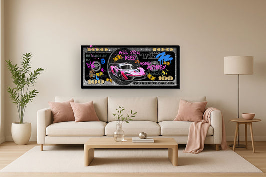 Glitzy Racer Dream - 28" x 63" Framed Wall Art - Black