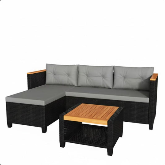 L-Shaped Patio Set With Cushions And Storage Table