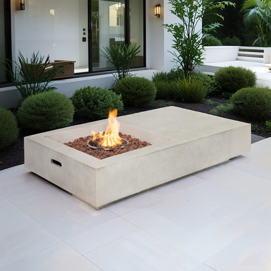 Propane Gas Fire Pit Table, 50000 Btu, Rectangular For Outside - Light Gray