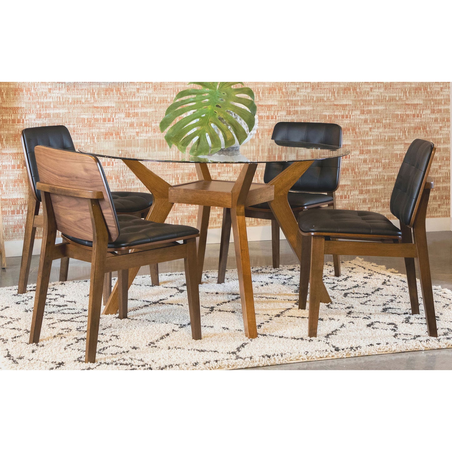 Flynn - 5 Piece Glass Top Dining Table Sets And Chairs - Brown