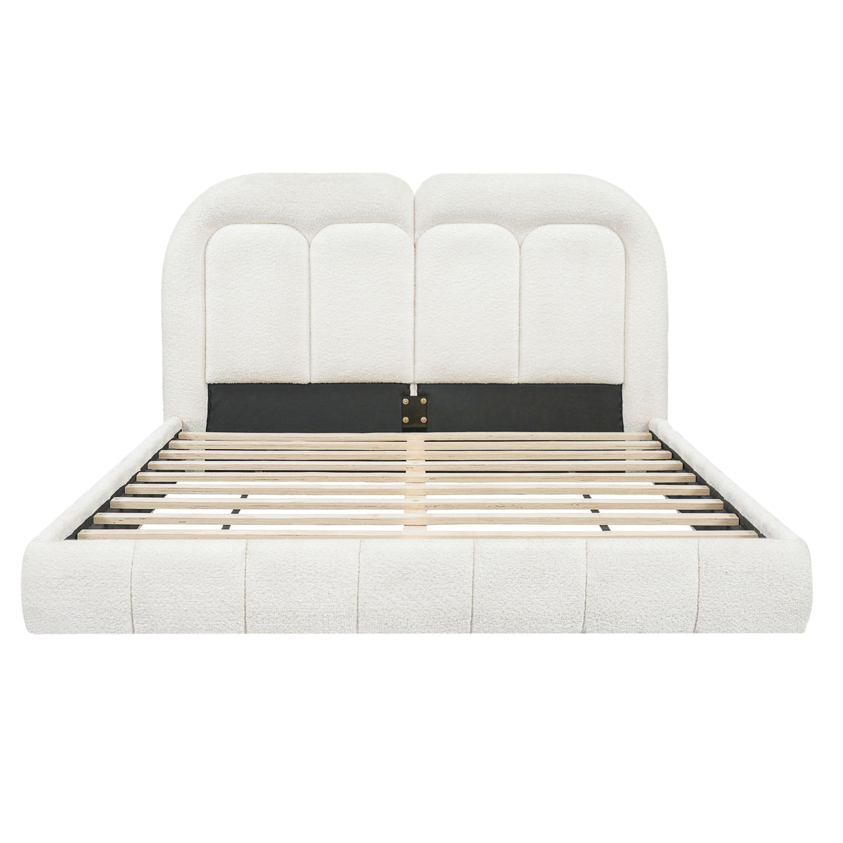 Queen Size Upholstered Platform Bed With Tufted Headboard - White