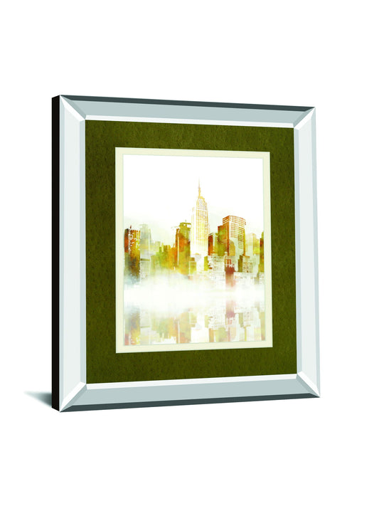 New York Sketch By Ken Roko Mirrored Frame - Yellow