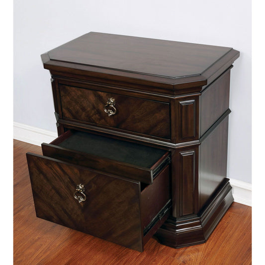 Nightstand With Carved Details, 2 Drawer - Espresso