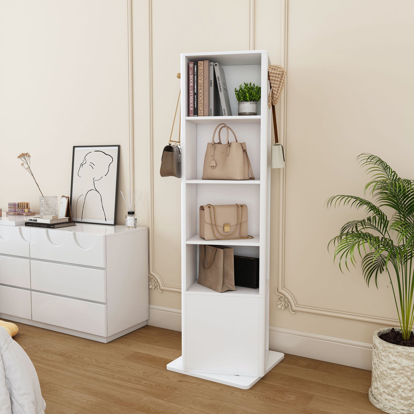 360° Rotating Makeup Cabinet With Full Length Mirror