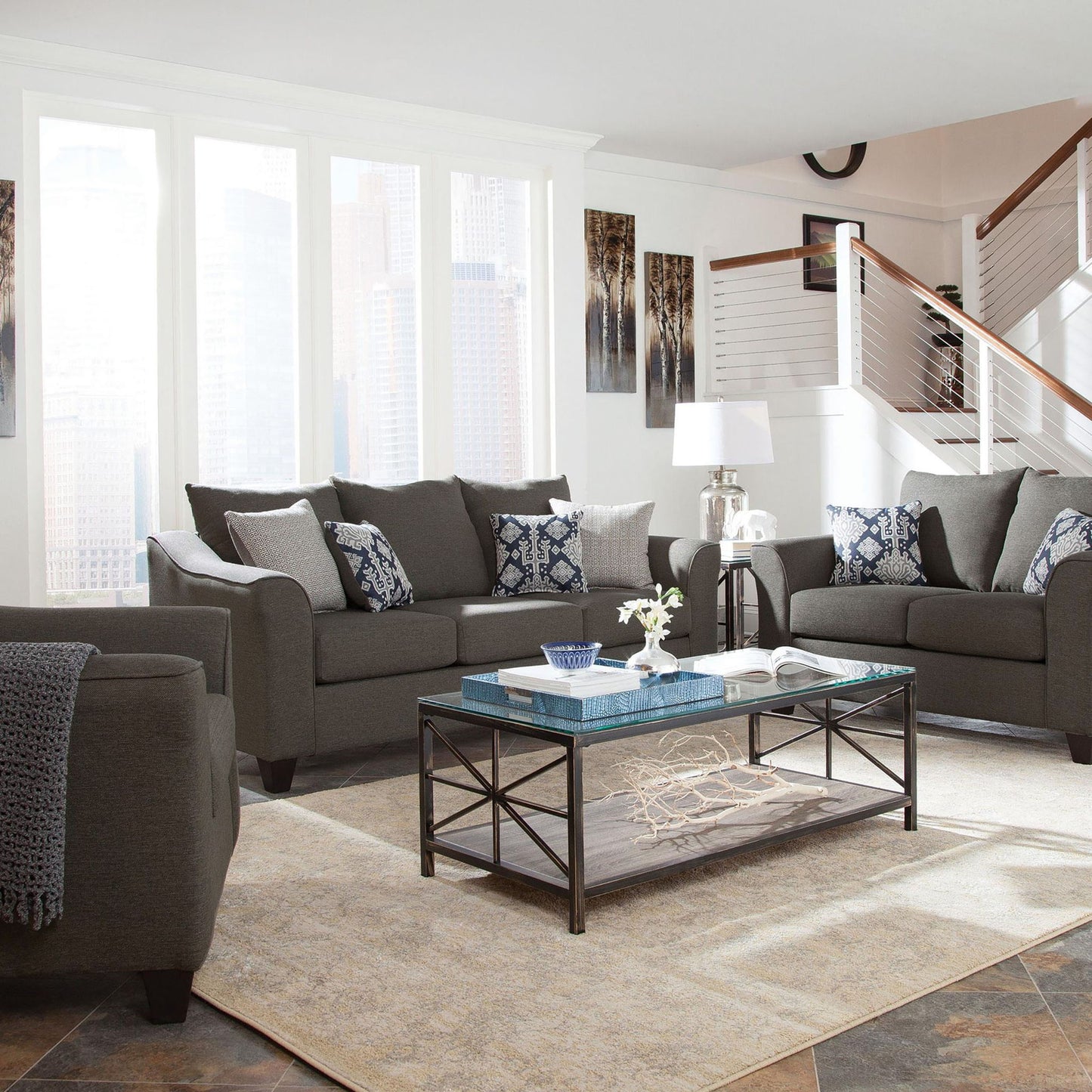 Ralston - Sofa With Accent Pillows - Gray