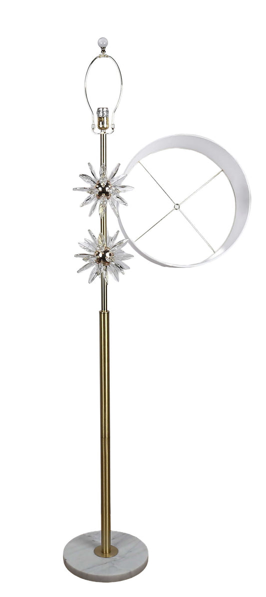 "Crystal Bloom I" Metal And Crystal Floor Lamp - Soft Gold / Clear Crystal / White Marble