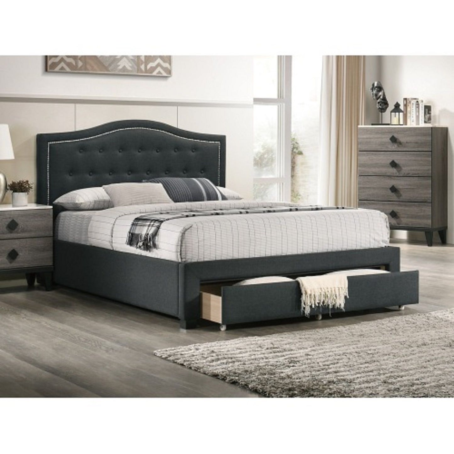 Modern Button Tufted Arch Headboard Bed With Storage Footboard
