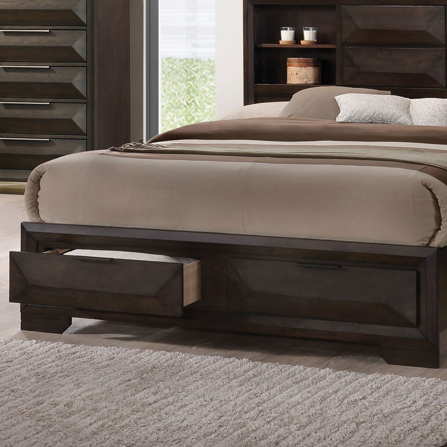 Contemporary Style Bed With Bookcase Headboard And Footboard Storage