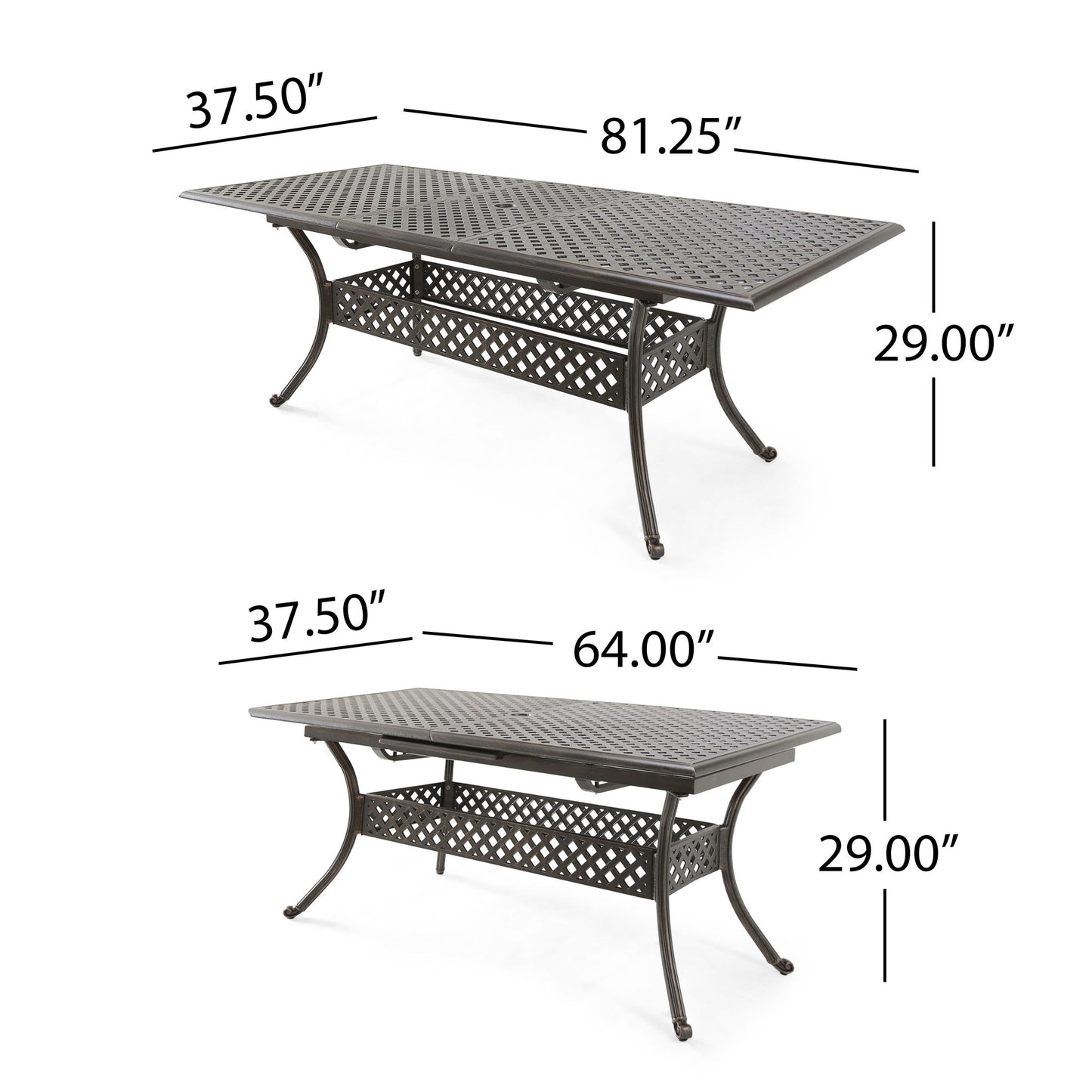 Outdoor Expandable Dining Table With Umbrella Holder, Lattice Pattern And Curved Legs - Black