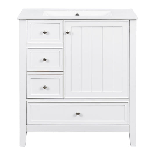 Modern Bathroom Vanity With Sink, 1 Cabinet & 3 Drawers