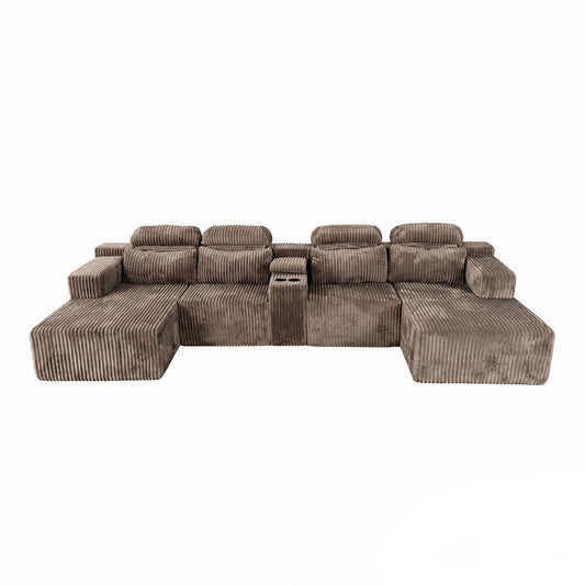 U-Shaped Sectional Sofa With Chaise Lounge And Cup Holders