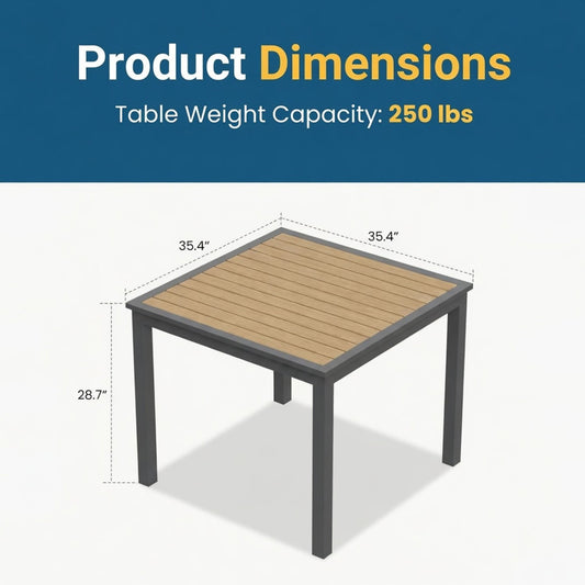 Outdoor Square Patio Slatted Dining Table - Gray
