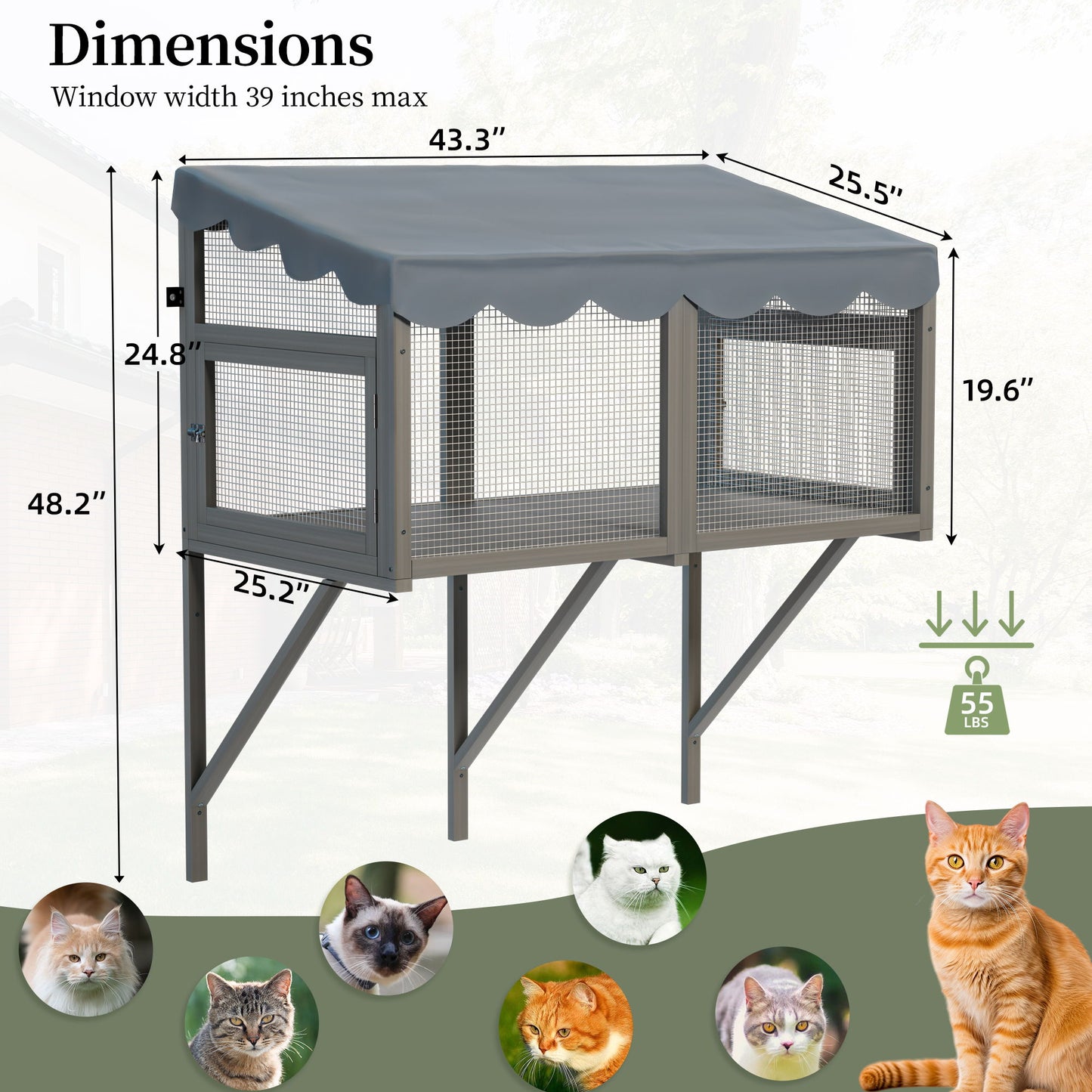 Window Perch Catio For Indoor Cats, Expandable Enclosure With Secure Frame And Waterproof Roof, Suitable For Multiple Kittens - Gray