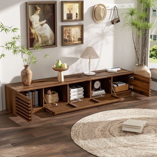 TV Stand For TVs, Entertainment Center With Cable Management And Soft Closing Hinges - Walnut