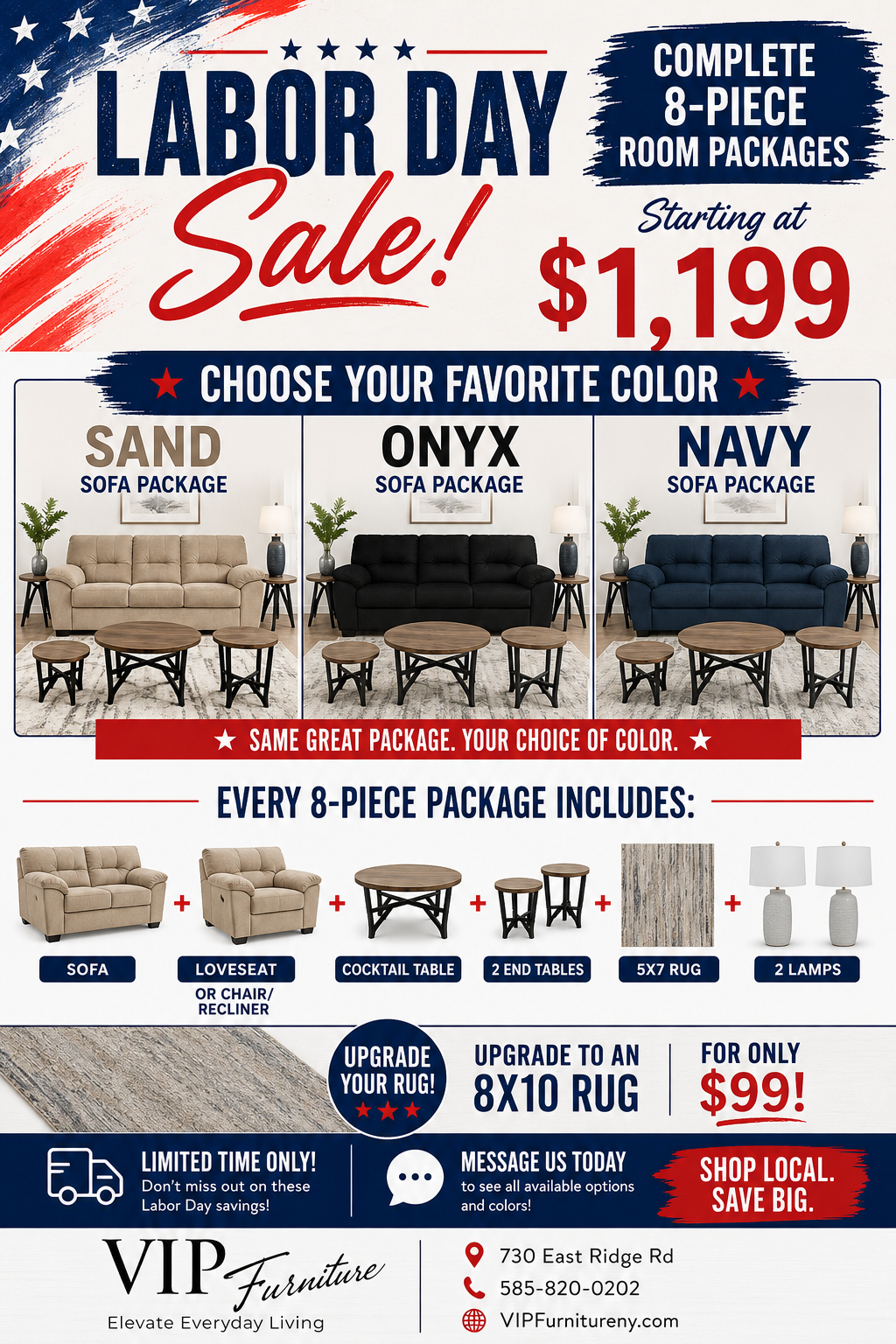Labor Day Sale – 8-Piece Room Packages Starting at $1,199