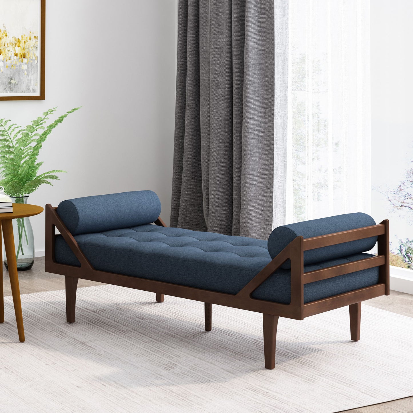 Chic Contemporary Chaise Lounge With Button Tufting And Bentwood Structure