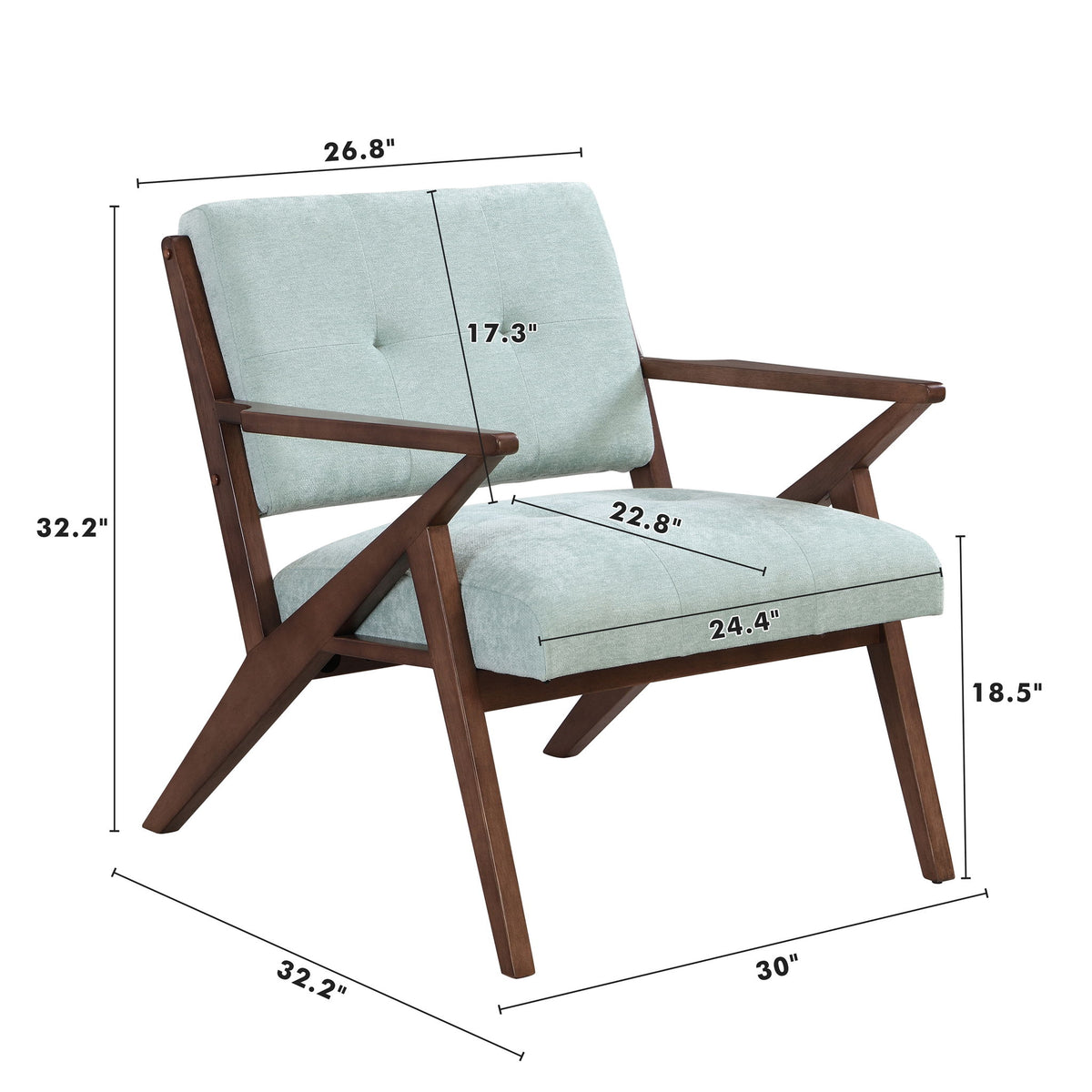 Modern Accent Chair With Plush Cushions, Angled Arm Design - Green