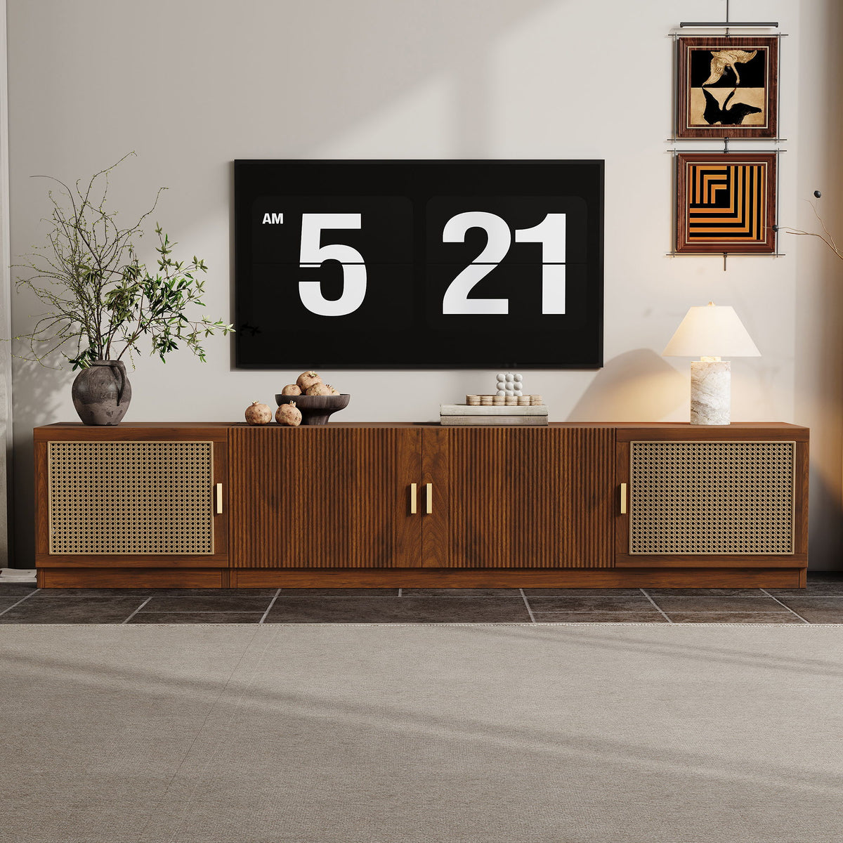 78" TV Stand For TVs Up To 85", Media Console, Adjustable Shelves - Walnut