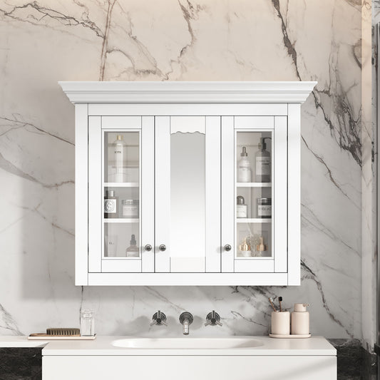 Bathroom Medicine Cabinet With Mirror, 5 Adjustable Closed Shelves, Wall-Mounted - White