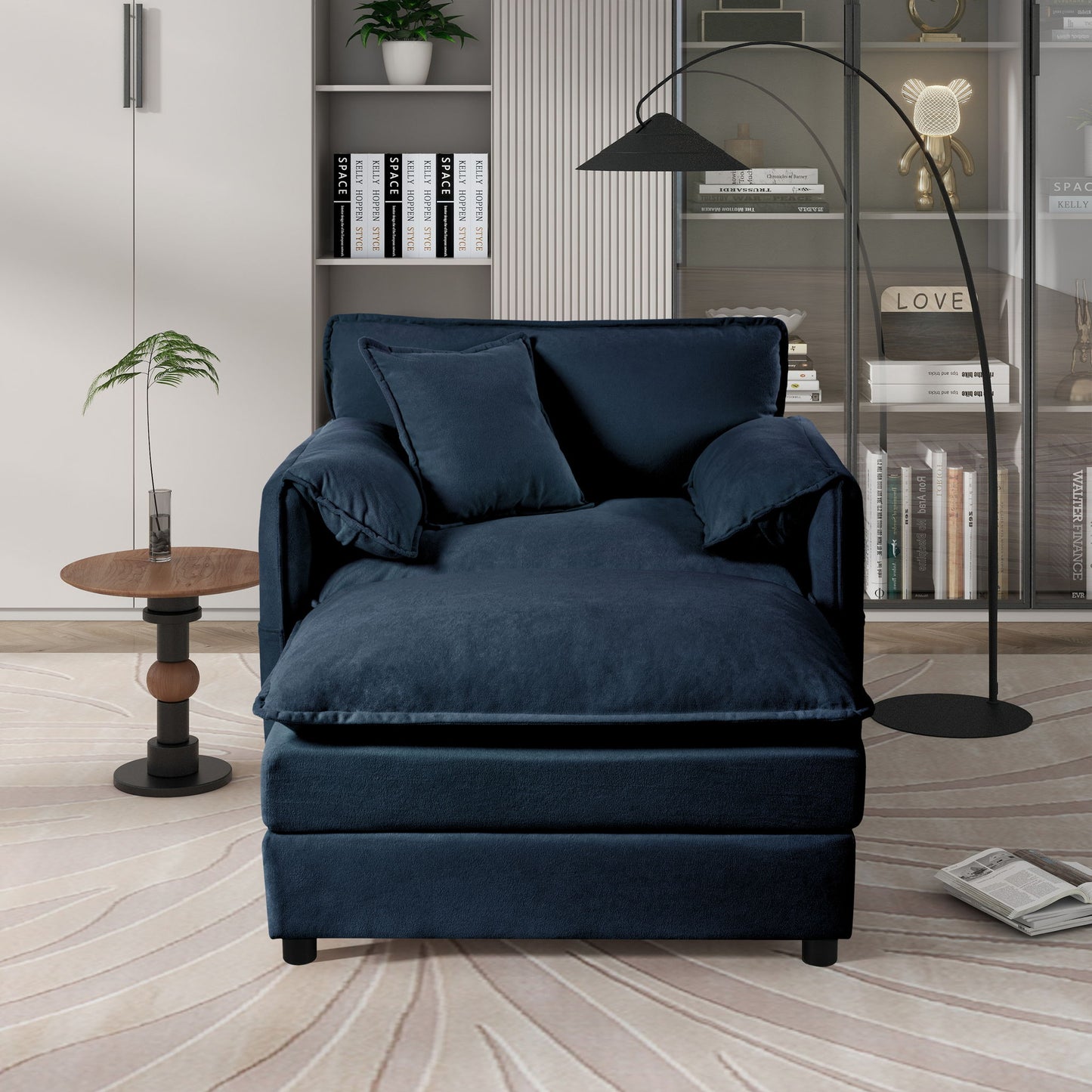Oversized Chair With Movable Ottoman, Soft Upholstered Lounge Chair