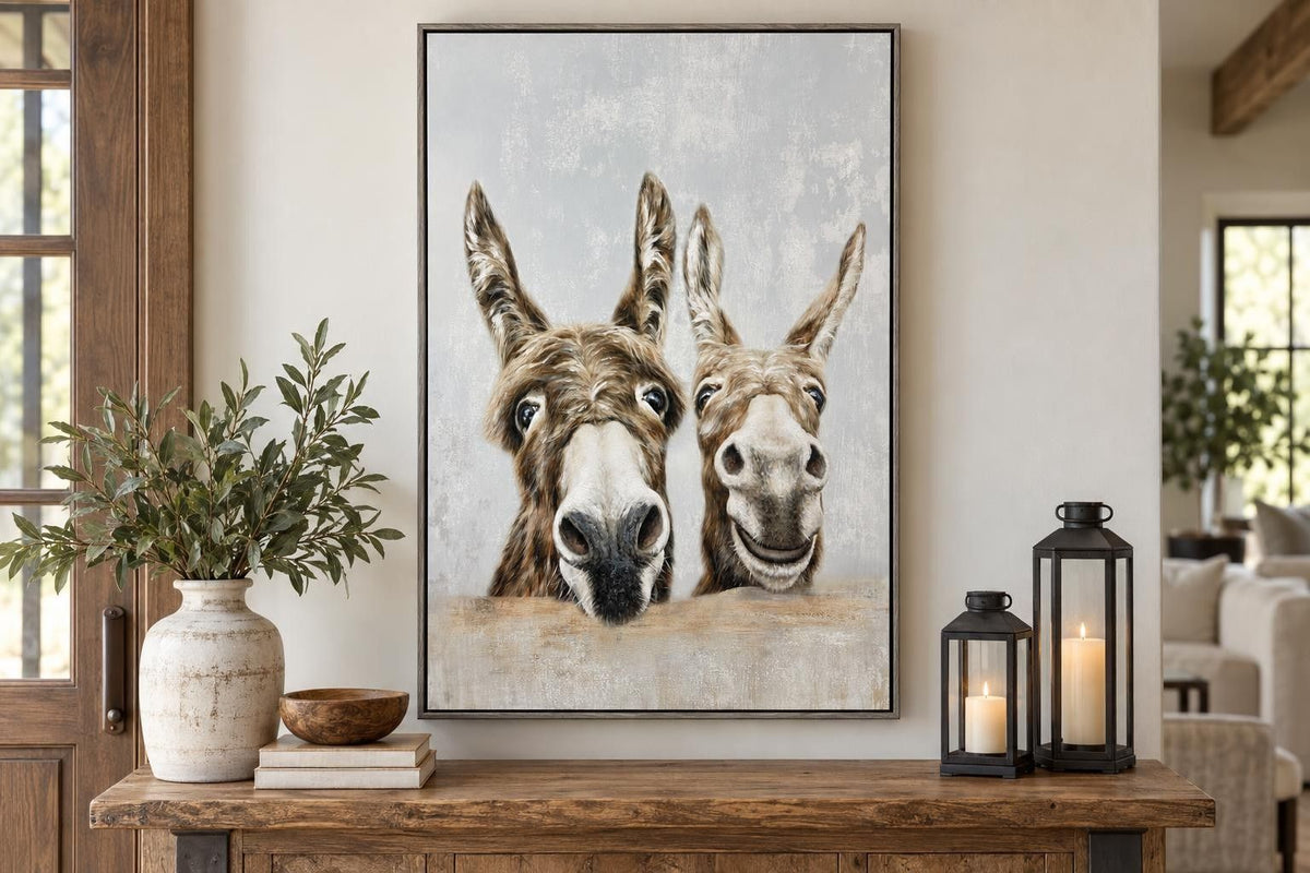 Barnyard Buddies - 30 X 44 - Hand-Embellished Canvas In Frame - Gray, Brown, Cream