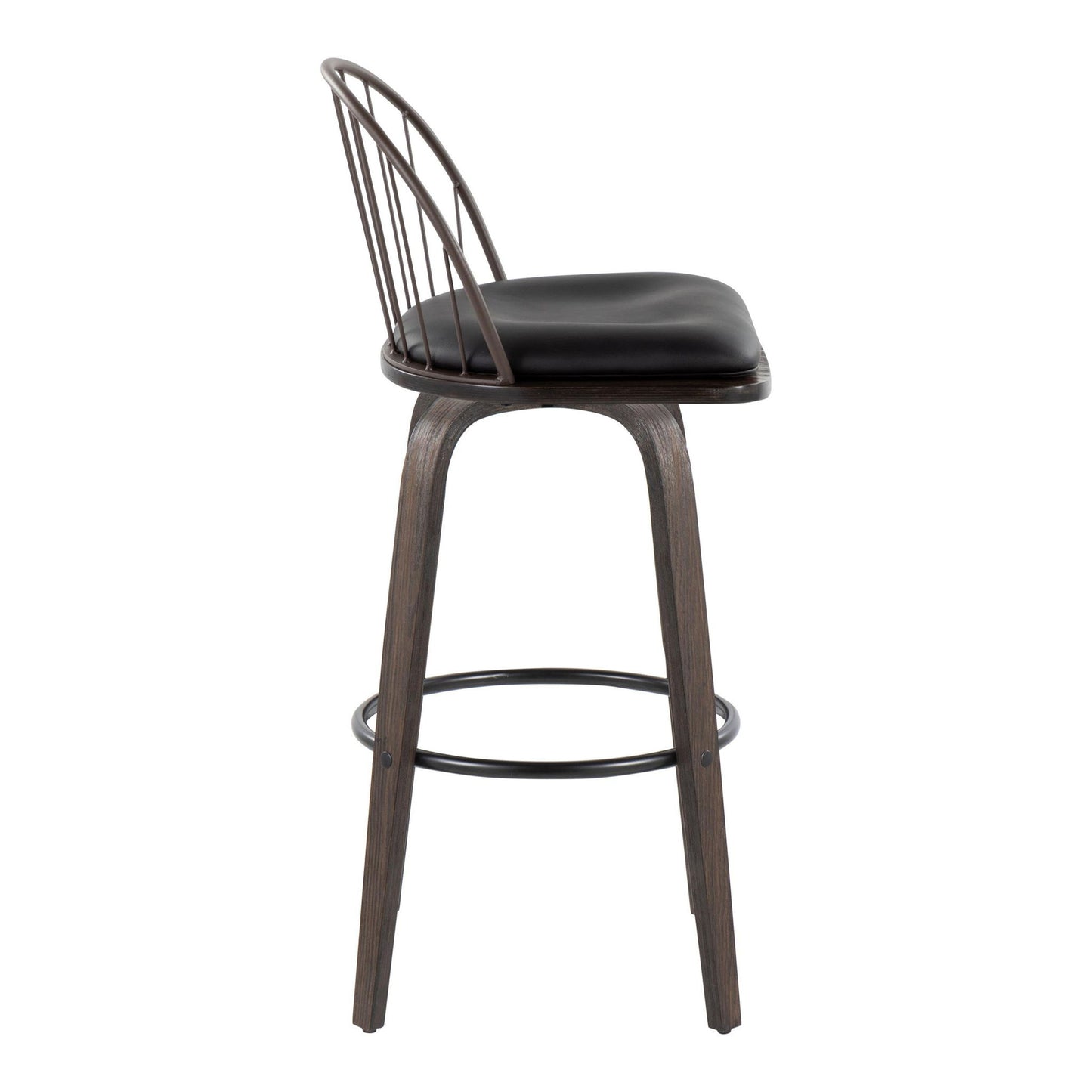 Riley - Industrial / Urban Fixed Height Barstool With Swivel With Round Footrest With Removable Cushion (Set of 2) - Walnut / Brown