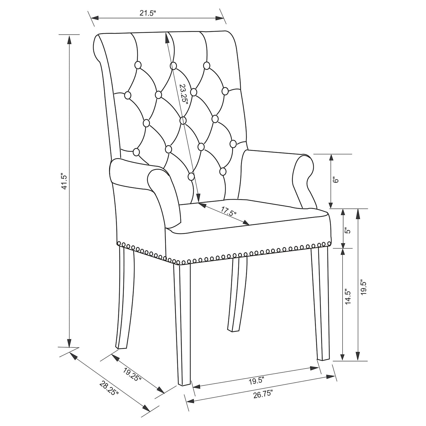 Norwich - Dining Arm Chair With Button Tufting And Rolled Top