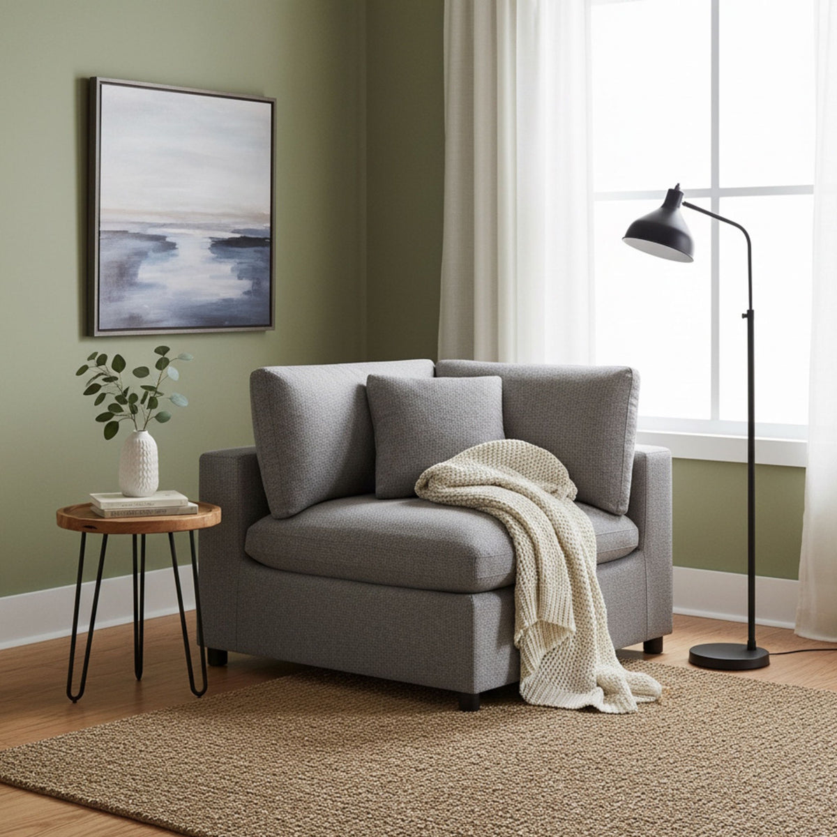Cassandra - Corner Wedge Chair - Charcoal Gray