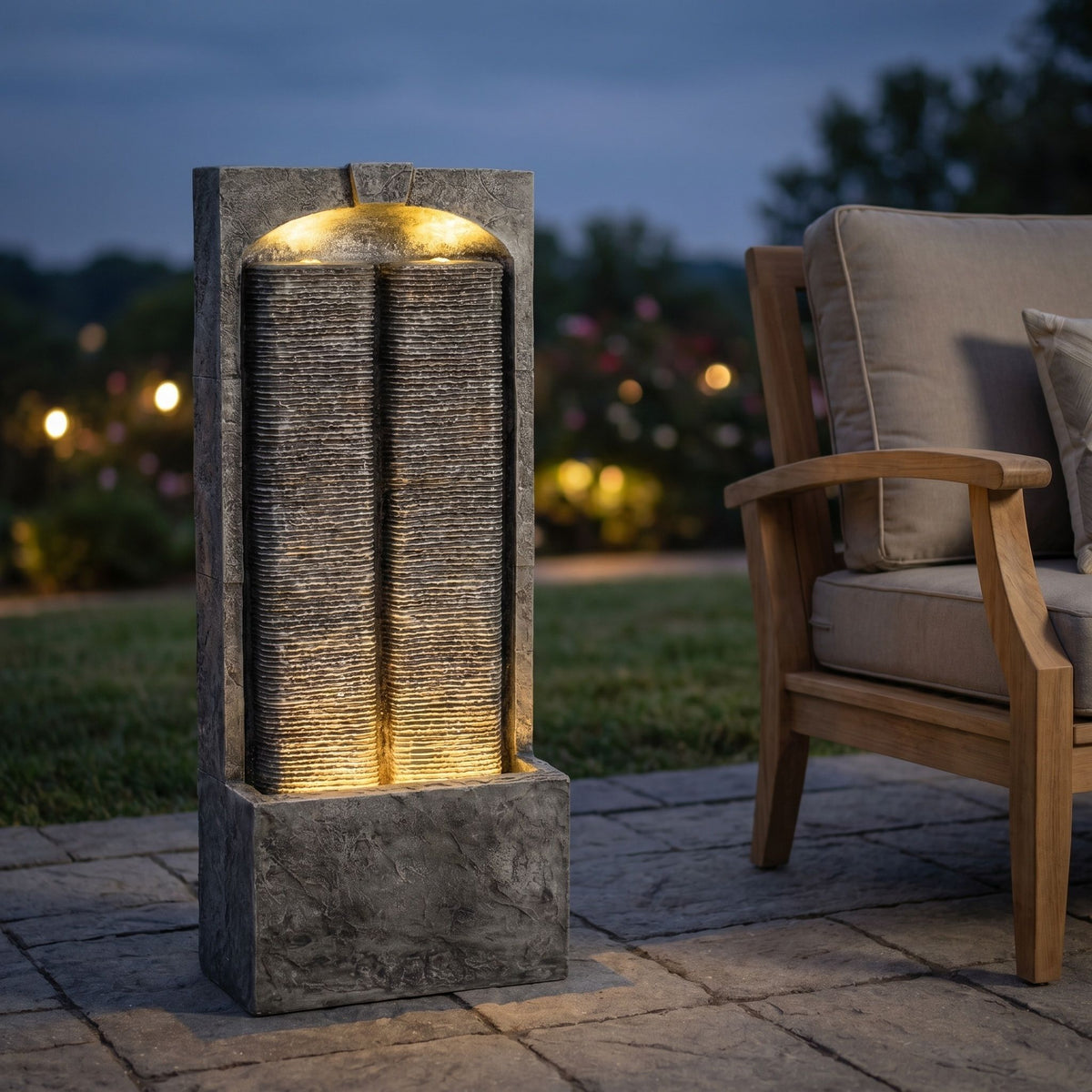 Modern Outdoor Water Fountain With LED Lights