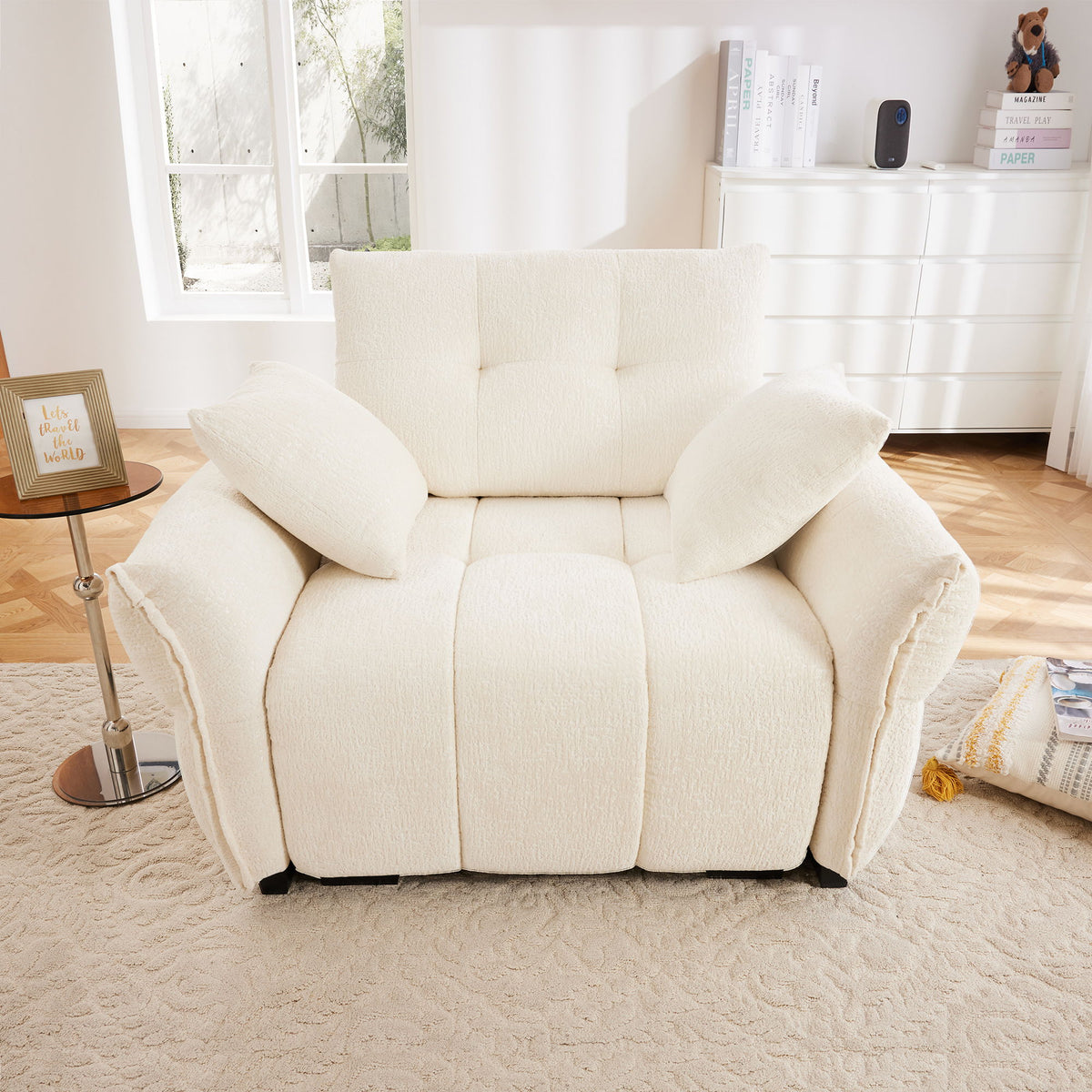 Ergonomic Single Seater Sofa With High Resilience Support Cushions And Throw Pillows, Modern Design - White