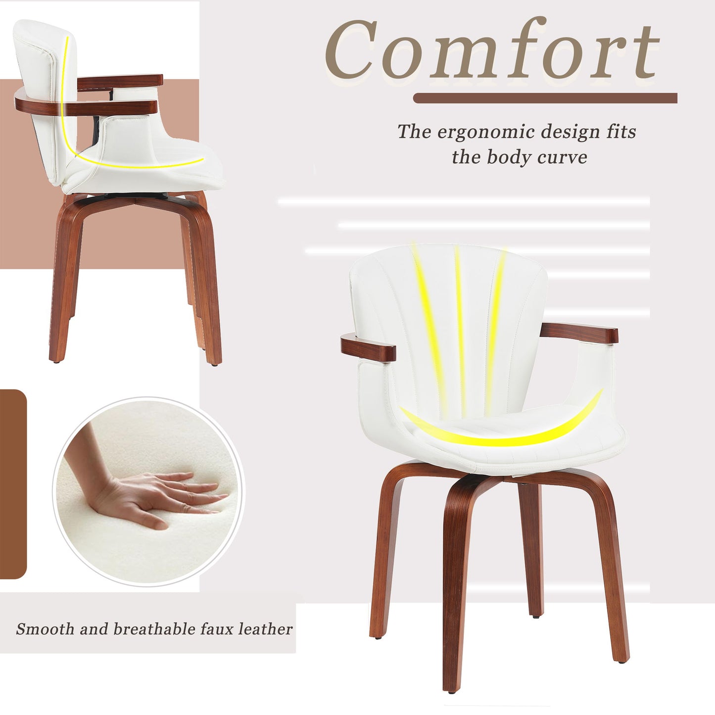 Bentwood Swivel Dining Chairs (Set of 2) - White / Walnut