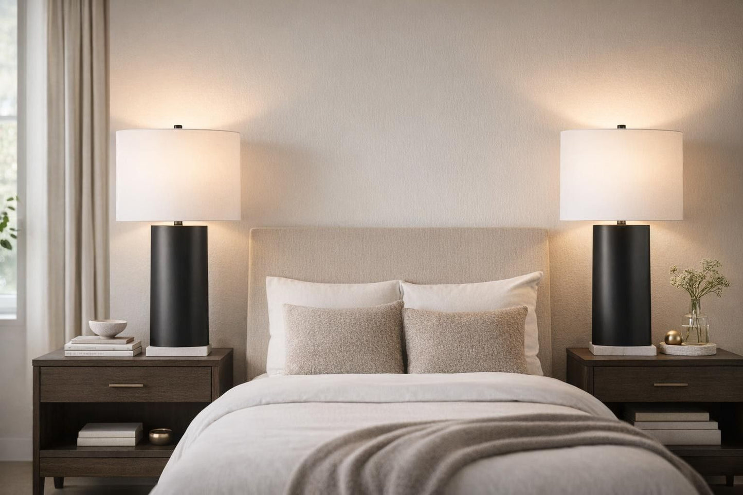 Monolith Aura Metal & Marble Table Lamp (Set of 2) - Matte Black / White Marble