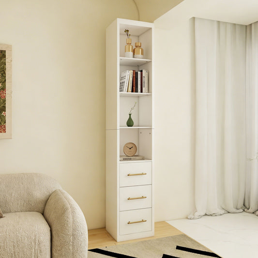 Rectangular Side Storage Cabinet With 3 Drawers For Bedroom - White
