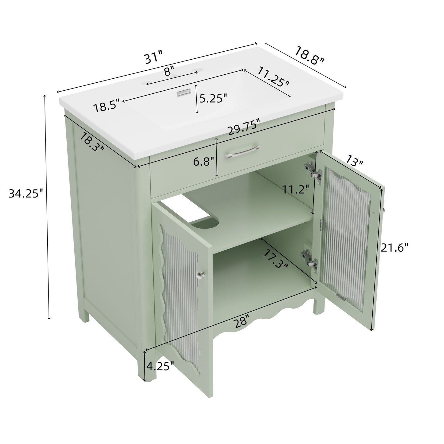 Modern Bathroom Vanity With Tempered Glass Doors